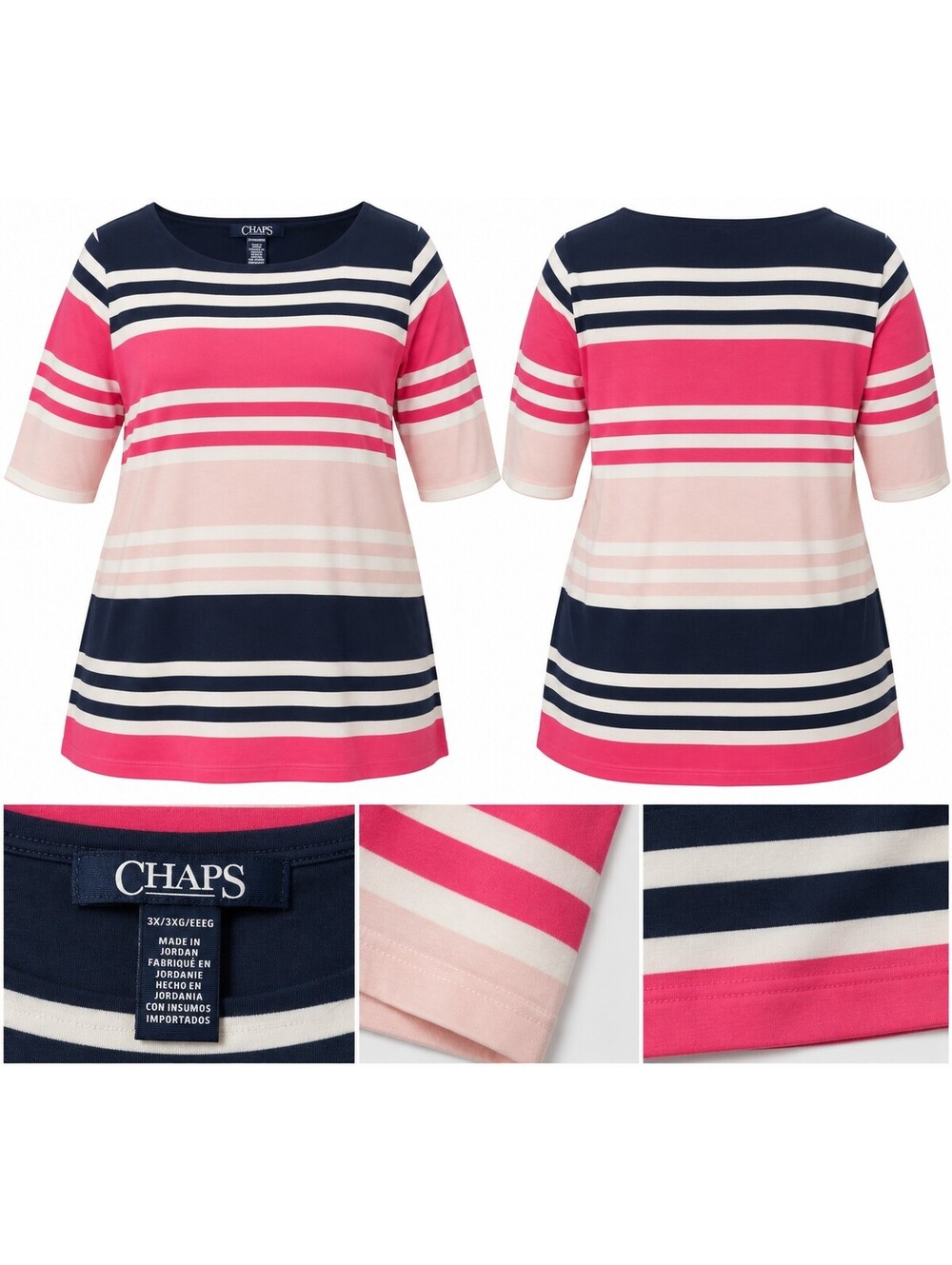 CHAPS Women's Plus Size 3X Striped Boat Neck Shirt NWT